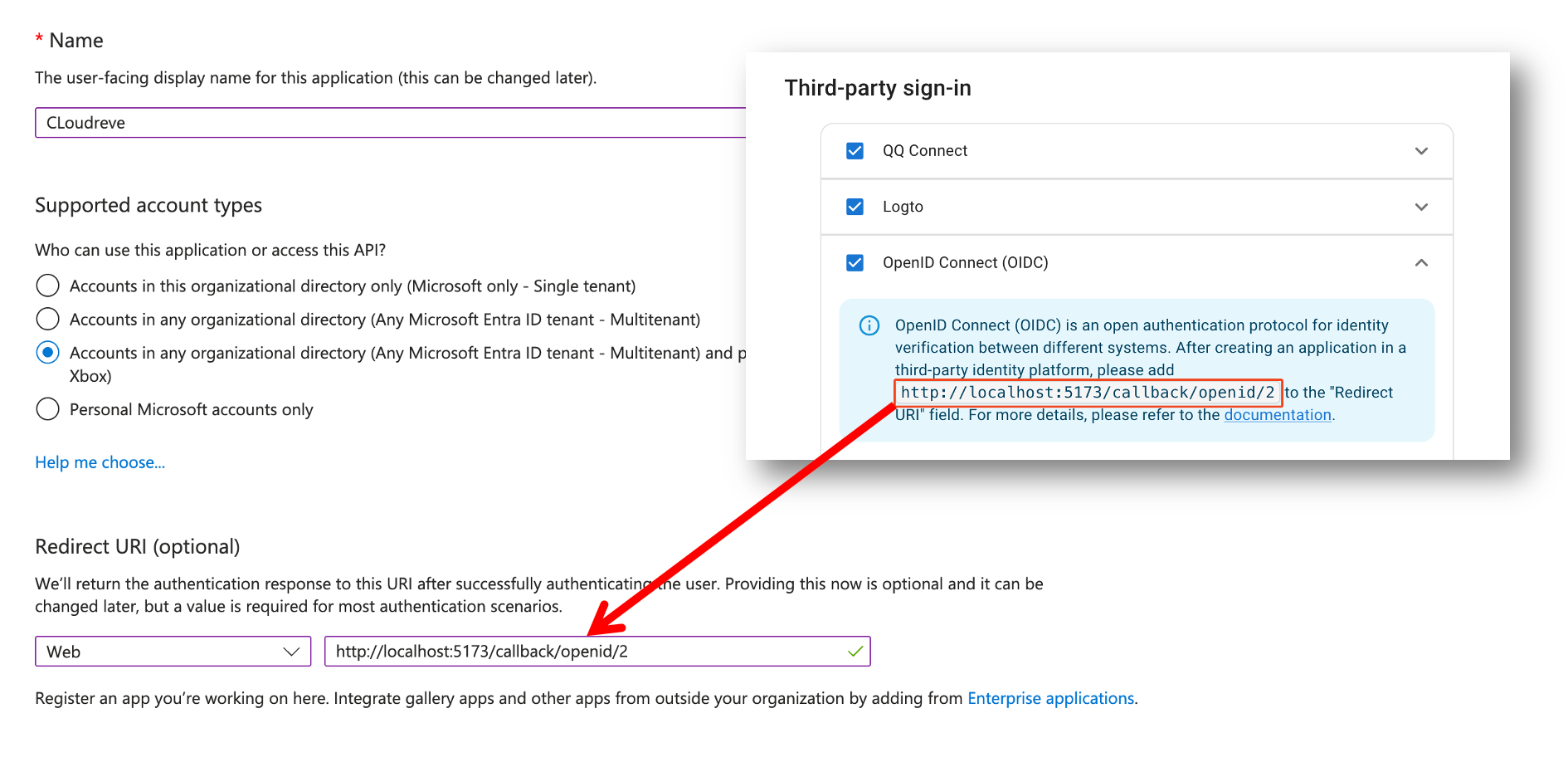 Configure redirect URL